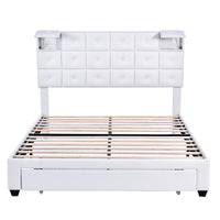 3-Pieces Bedroom Sets, Queen Size Upholstered Platform Bed with Two Wireless Chargers, Two Motion Activated Night Lights and Two Nightstands-White