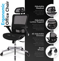 Ergonomic Mesh Office Chair - Rolling Home Desk Chair with 4D Adjustable Flip Armrests, Adjustable Lumbar Support and Blade Wheels