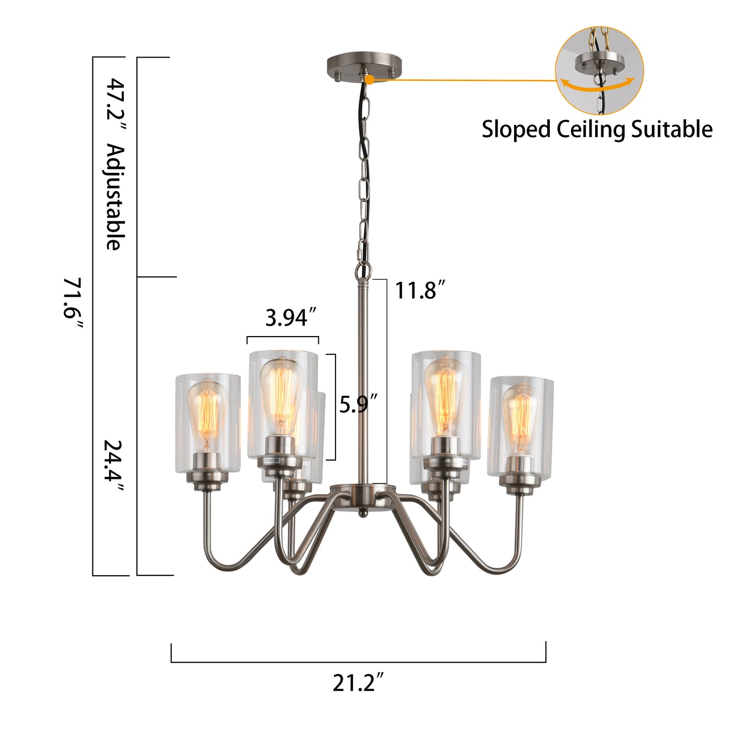 E26 Glass Chandelier Iron 6 Bulbs