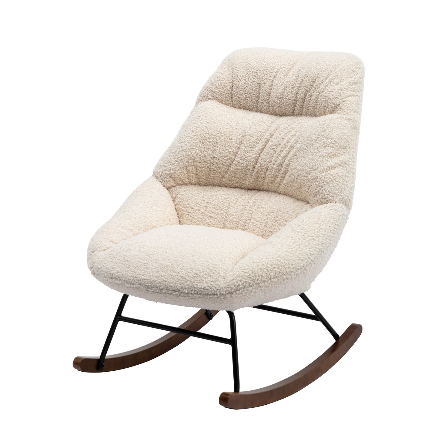 Tufted Upholstered Padded Seat Rocking Chair-Boucle Beige