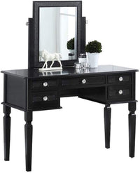 Bedroom Vanity Set Stool Storage Drawers  Mirror Black Color Modern Gorgeous Furniture MDF Rubber wood