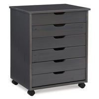 Six Drawer Wide Roll Storage Cart, Gray Wood Finish, Office and Home Furniture