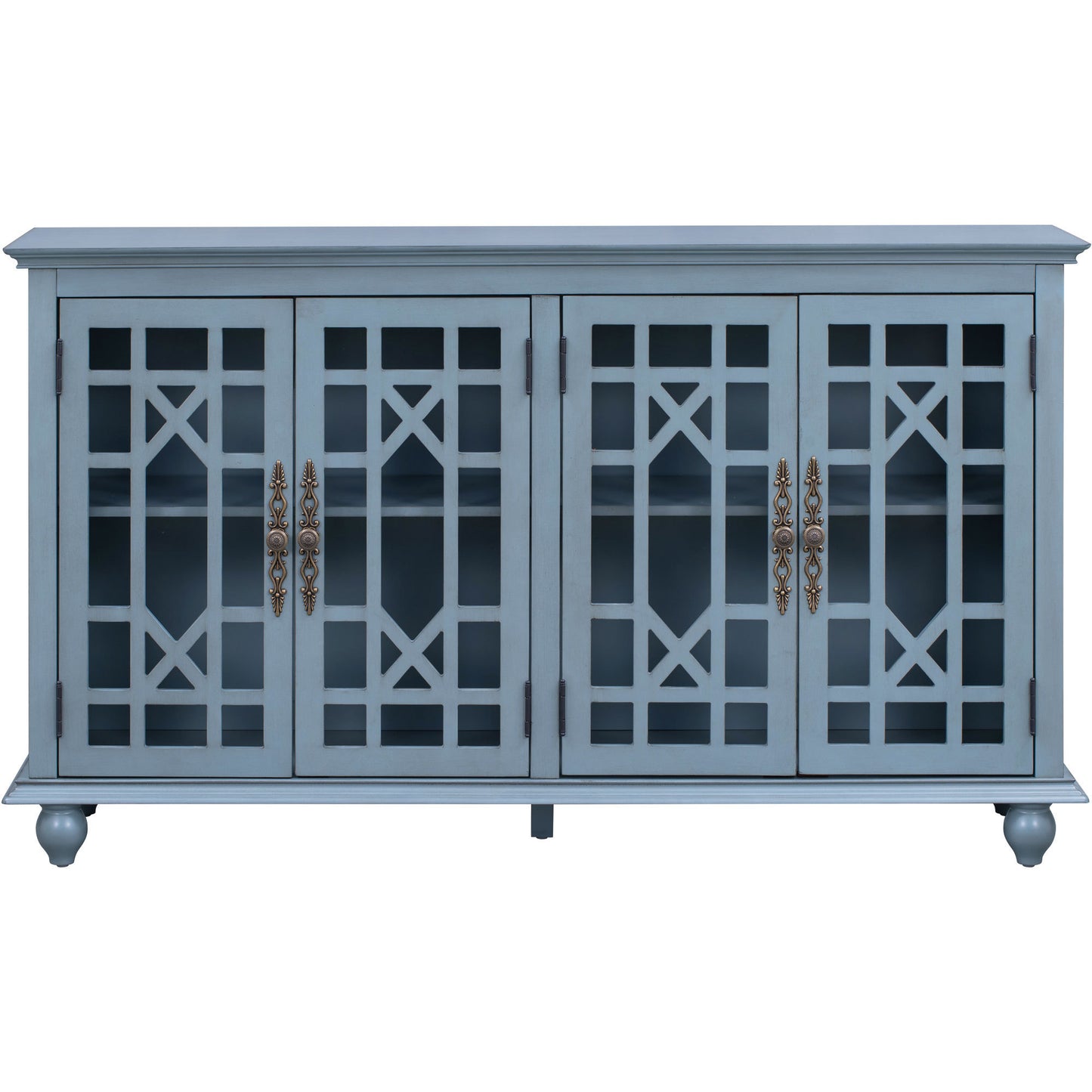 Sideboard with Adjustable Height Shelves, Metal Handles, and 4 Doors for Living Room, Bedroom, and Hallway (Teal Blue)