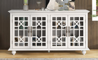 Sideboard with Adjustable Height Shelves, Metal Handles, and 4 Doors for Living Room, Bedroom, and Hallway (Antique White)