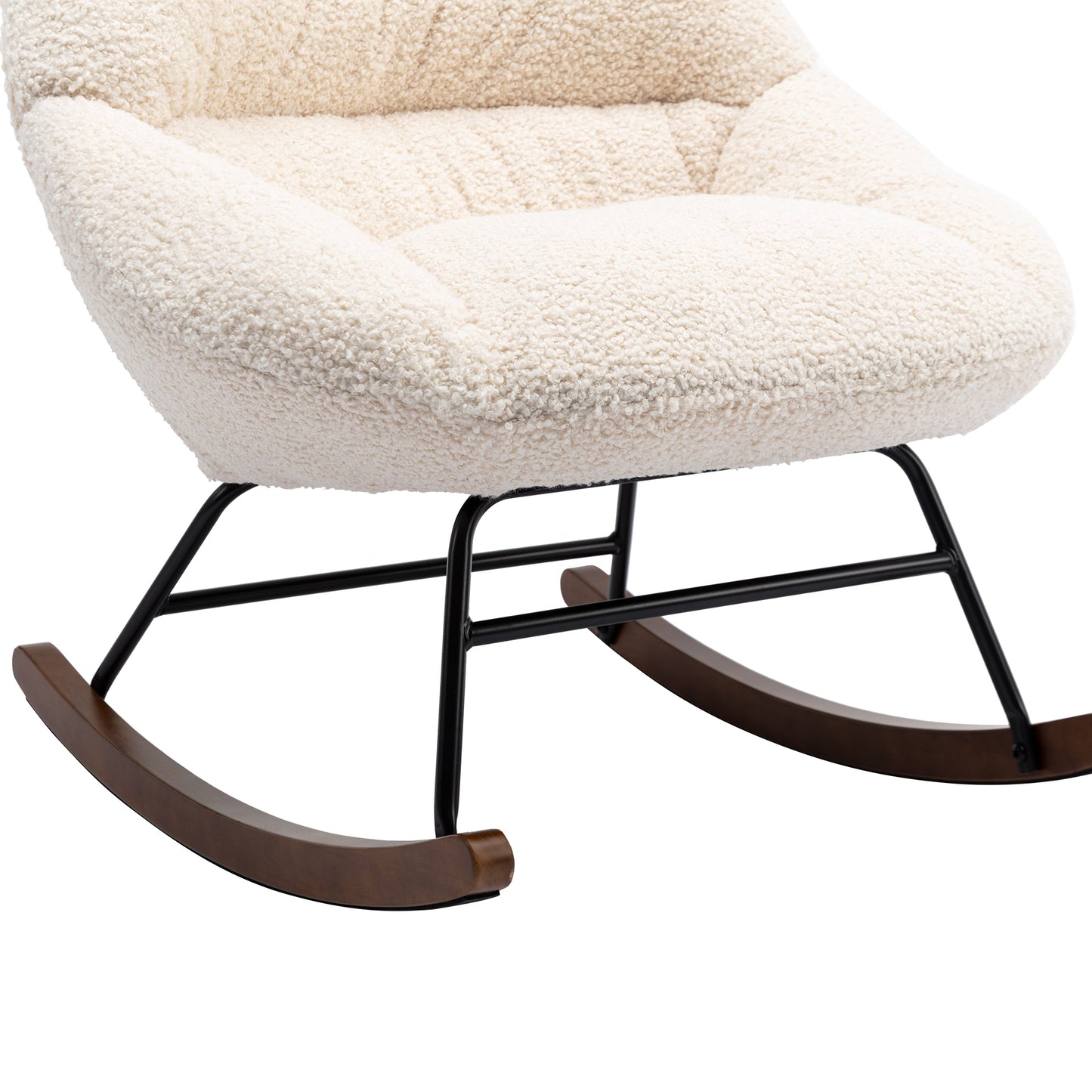 Tufted Upholstered Padded Seat Rocking Chair-Boucle Beige