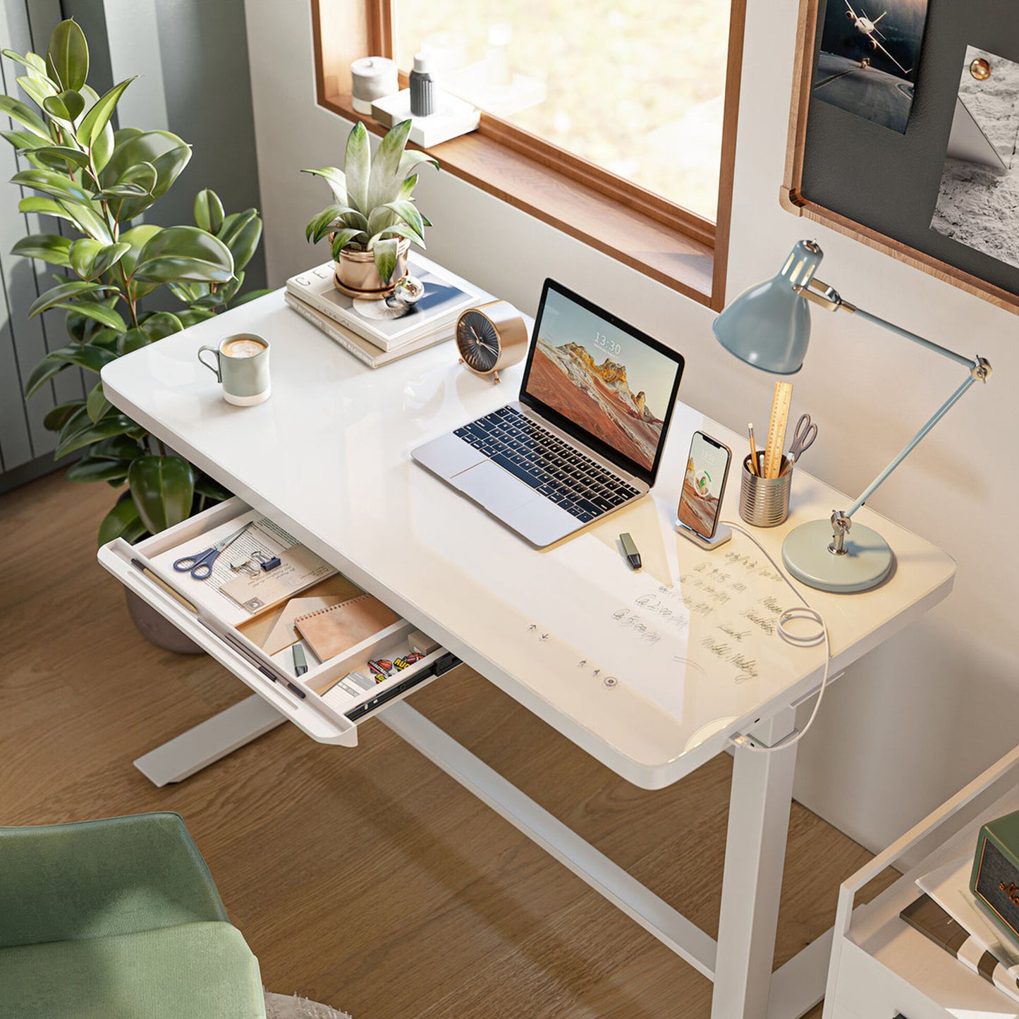 Glass Tabletop Standing Desk White