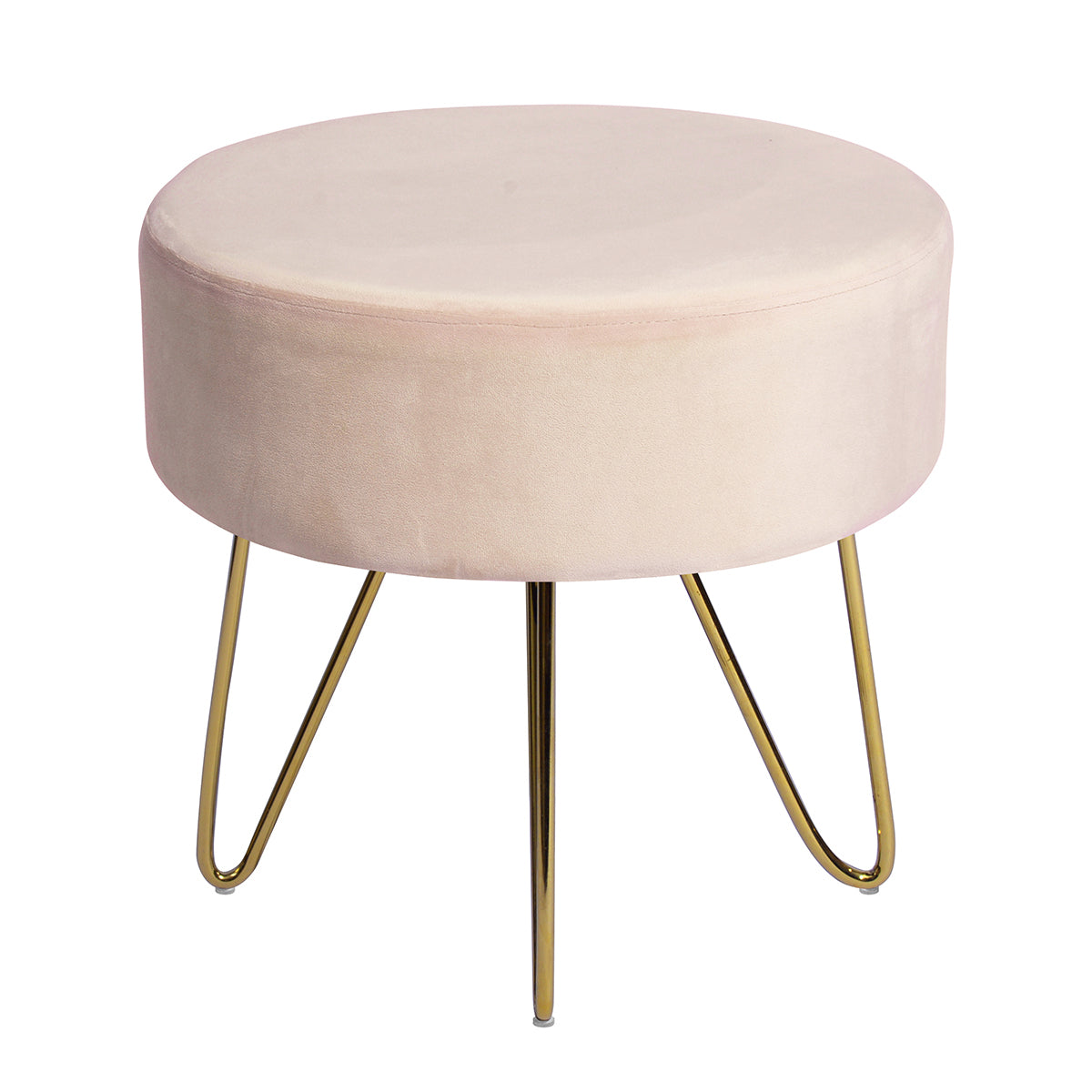 17.7"  Decorative Round Shaped Ottoman with Metal Legs - Pink and Gold