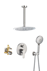 Black Shower System, Ceiling Rainfall Shower Faucet Sets Complete of High Pressure, Rain Shower Head with Handheld, Bathroom Shower Combo with Rough-in Valve Included