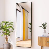 Square Rounded Corners Full Length Mirror Floor Mirror Hanging Standing or Leaning, Bedroom Mirror Wall-Mounted Mirror Dressing Mirror with Black Aluminum Alloy Frame, 65" x 22"