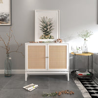 Natural Rattan 2 Door Cabinet with 1 Adjustable Inner Shelves, Rattan, Accent Storage Cabinet