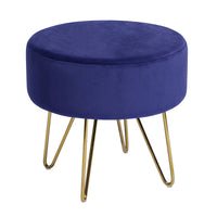 17.7"  Decorative Round Shaped Ottoman with Metal Legs - Navy Blue and Gold