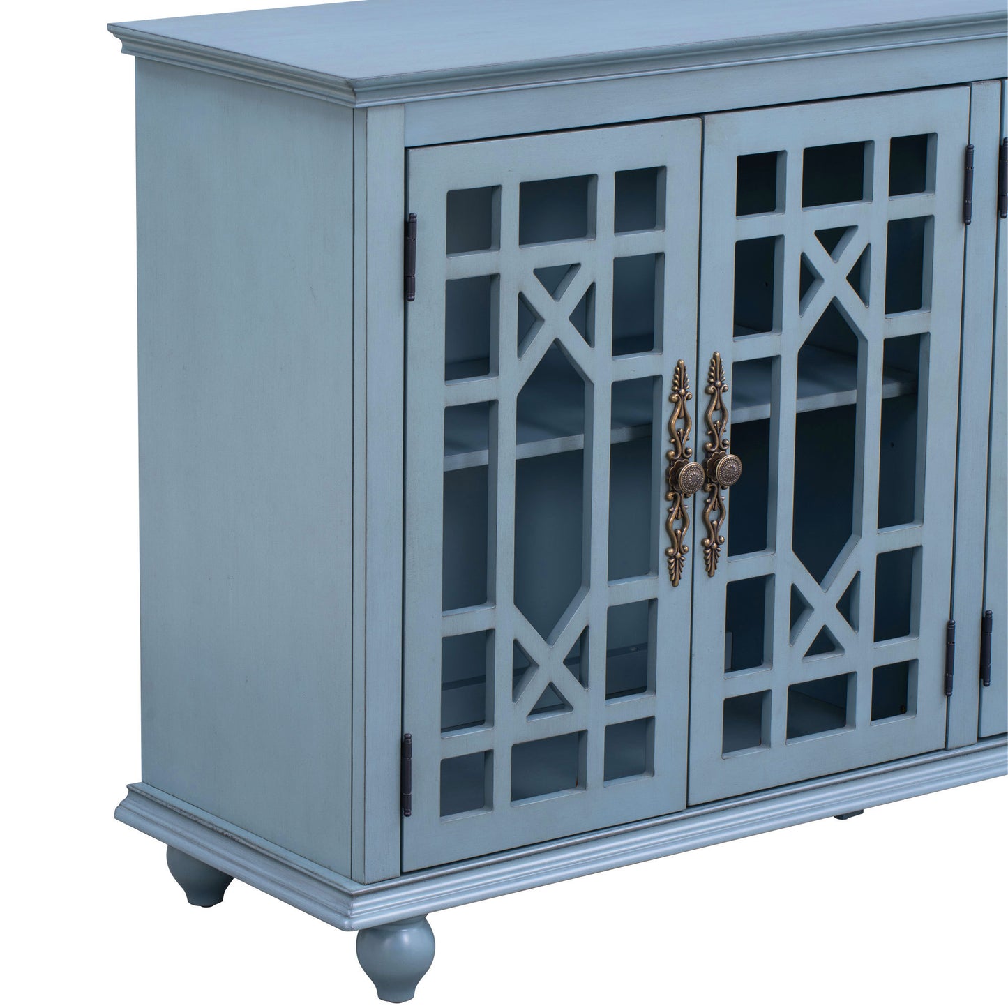 Sideboard with Adjustable Height Shelves, Metal Handles, and 4 Doors for Living Room, Bedroom, and Hallway (Teal Blue)