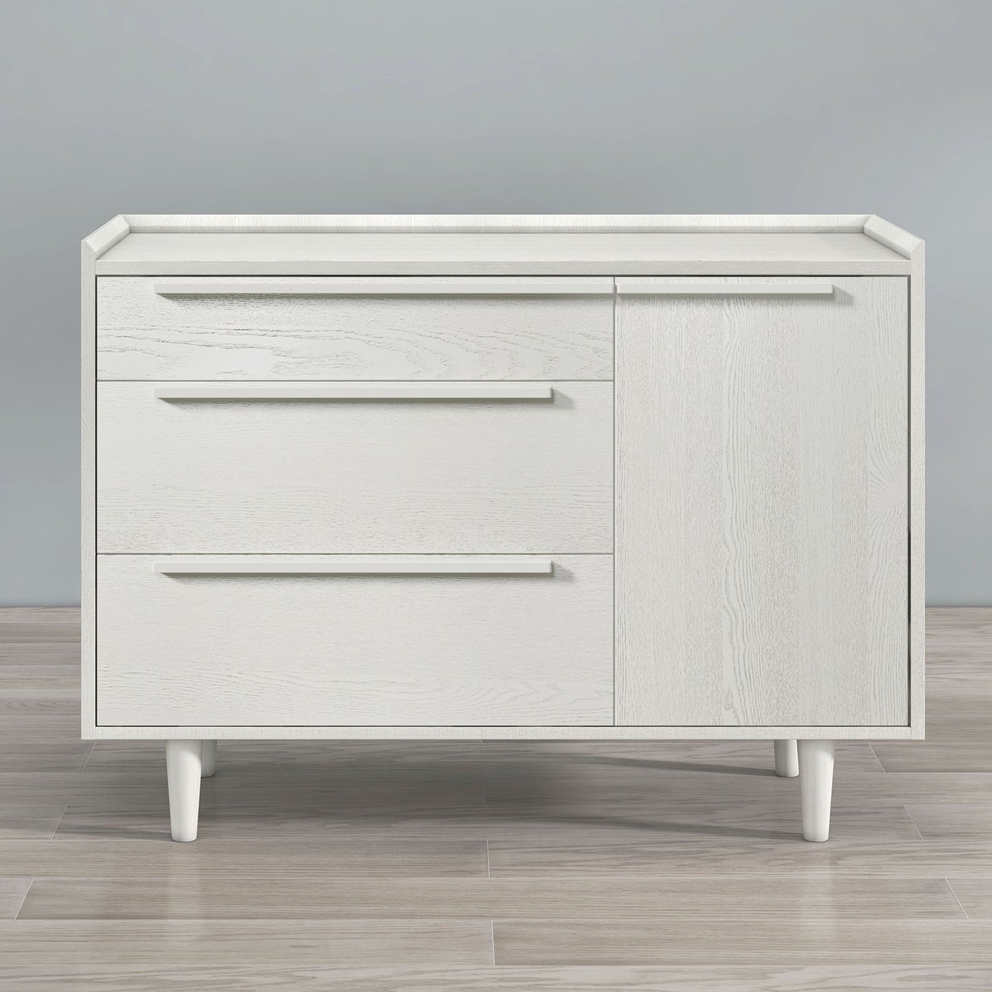 Modern Wood Grain Sideboard with 3 Drawers Storage Cabinet Entryway Floor Cabinet Sideboard Dresser with Solid Wood Legs for bedroom and living room , Grain White