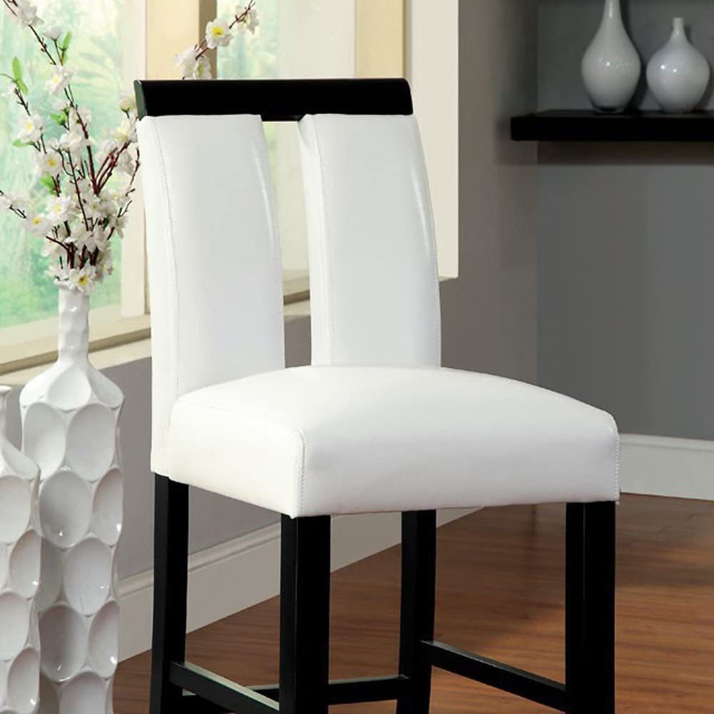 Set of 2 Chairs Black and White Leatherette Beautiful Padded Counter height Chairs Slit Back Design Kitchen Dining Room Furniture