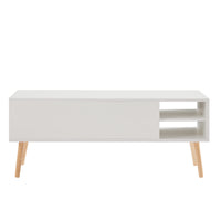 Coffee Table, Computer Table, White, Solid Wood Leg Rest, Large Storage Space