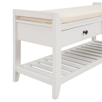 Shoe Rack with Cushioned Seat and Drawers, Multipurpose Entryway Storage Bench (White)