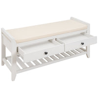 Shoe Rack with Cushioned Seat and Drawers, Multipurpose Entryway Storage Bench (White)