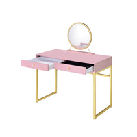 ACME Coleen Vanity Desk w/Mirror & Jewelry Tray in Pink & Gold Finish