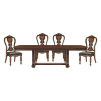 Lavish Style Formal Dining 5pc set Dining Table w Extension Leaf and 4x Side Chairs Dark Oak Finish Wooden Furniture