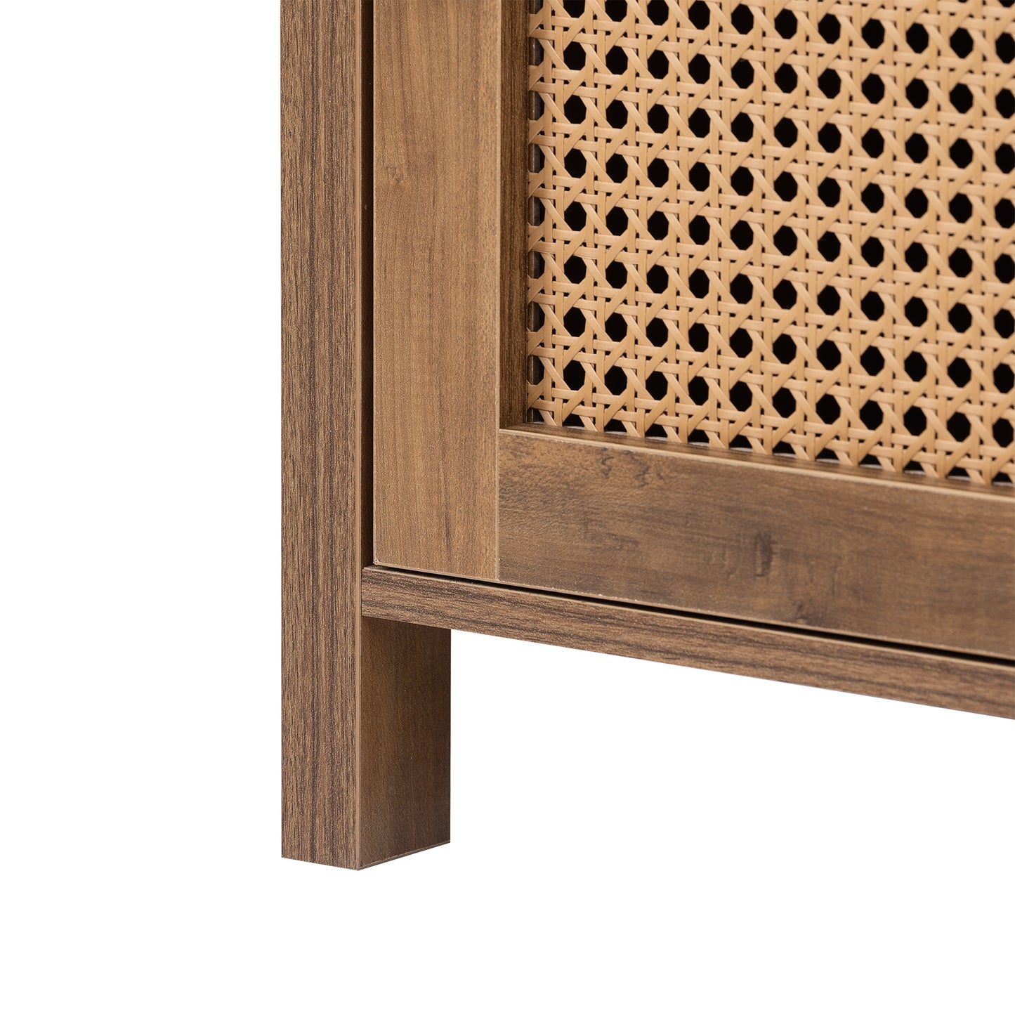 Bedside Cupboard, Bedside Table, Drawer Cabinet, Single Door Side Cabinet, Rattan Cabinet Door, Yellow, Two in a Pack