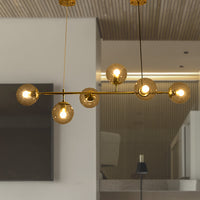 Modern American Branch Glass Lampshade Metal Chain Chandelier 6 Bulbs