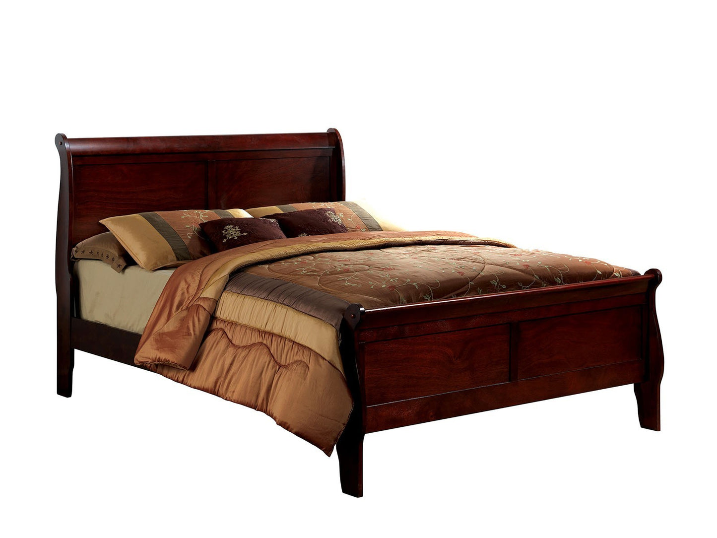 Queen Size Bed Cherry Louis Phillipe Solidwood 1pc Bed Bedroom Sleigh Bed Bedroom Furniture