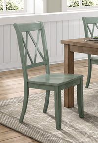 Casual Teal Finish Chairs Set of 2 Pine Veneer Transitional Double-X Back Design Dining Room Chairs