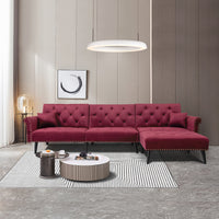 Convertible Sofa Bed Sleeper Red Velvet