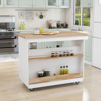 Kitchen Cart Rolling Mobile Kitchen Island Solid Wood Top, Kitchen Cart With 2 Drawers, Tableware Cabinet (White)