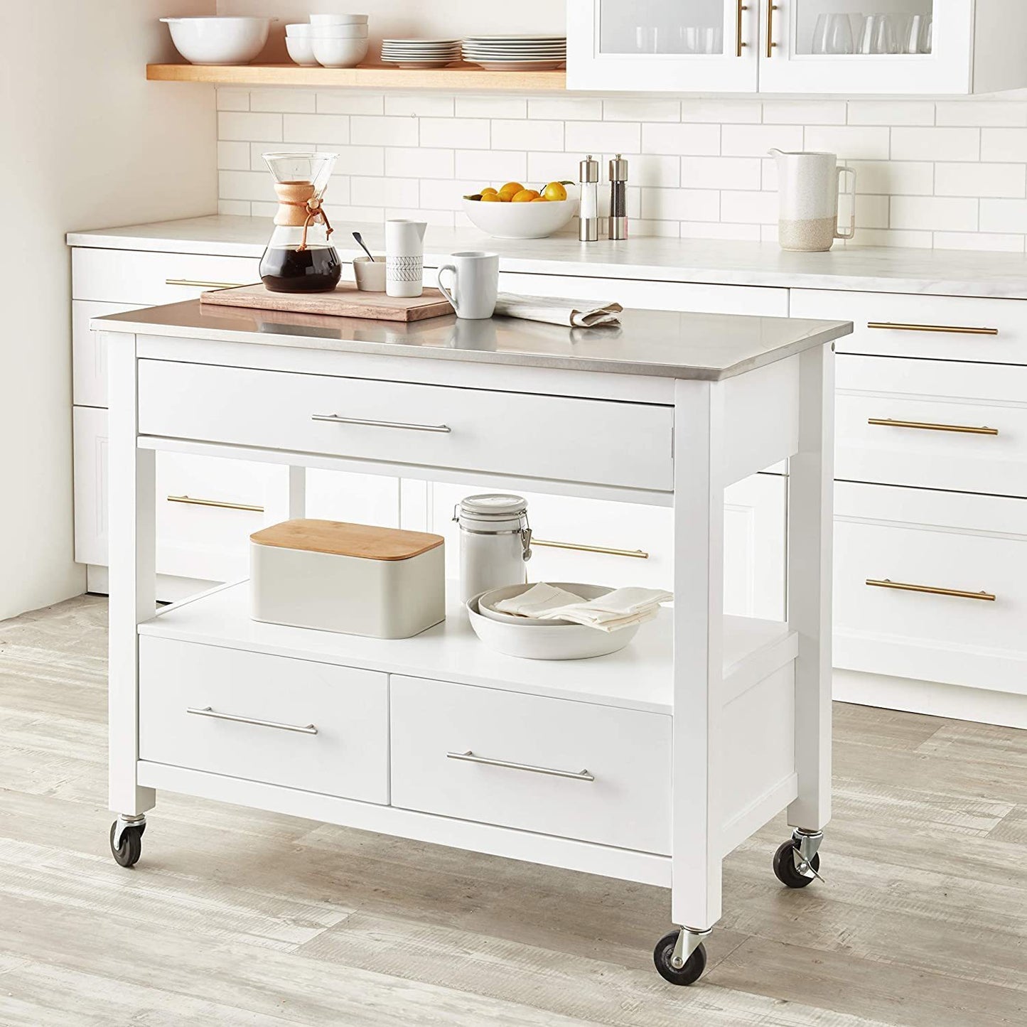 ACME Ottawa Kitchen Cart, Stainless Steel & White