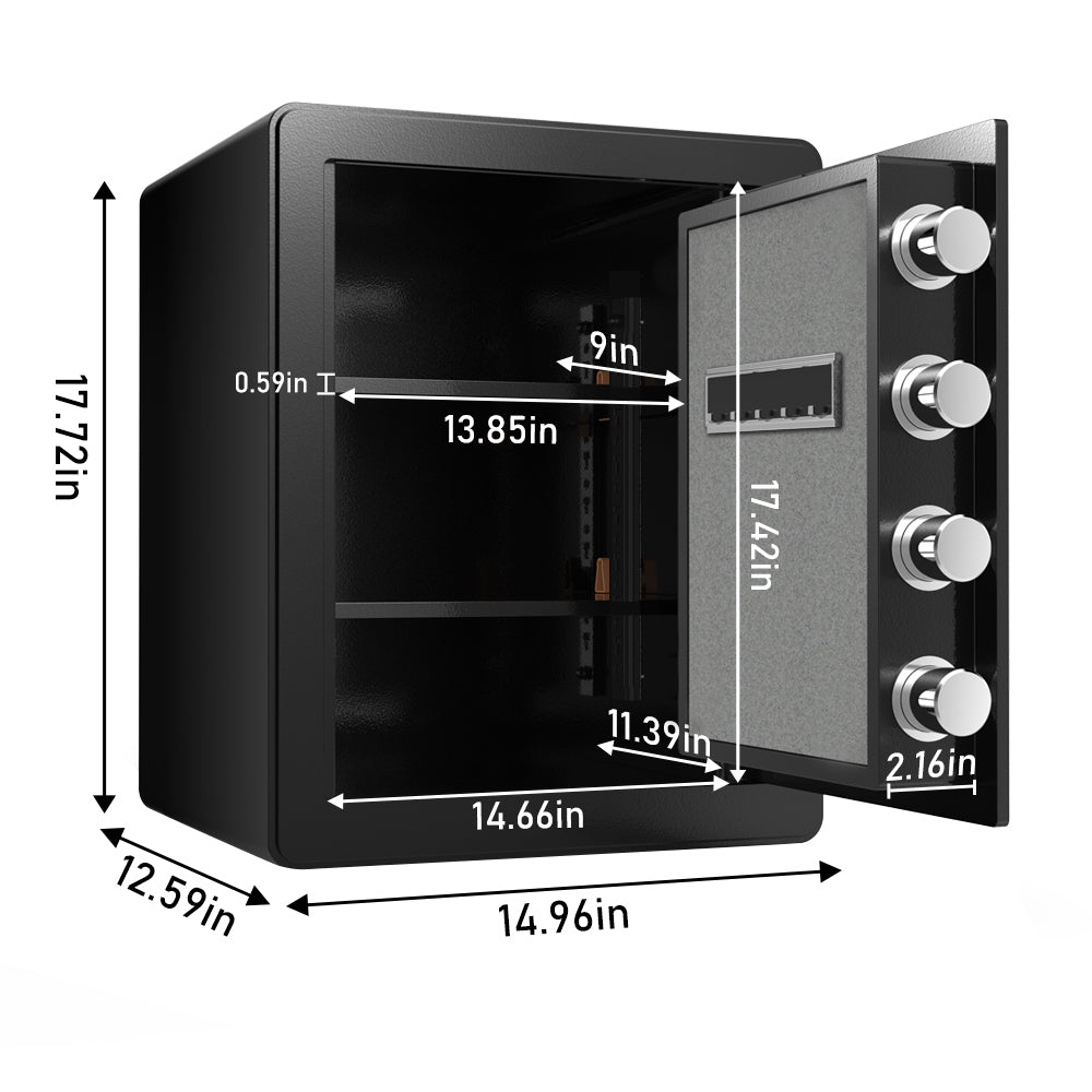 1.7 Cubic Feet Safe with Dual Alarm and Digital Touch Screen, Suitable for Home, Hotel, Office, Alloy Steel, Black