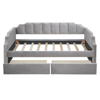 Twin Size Upholstered Daybed with Drawers, Wood Slat Support, Gray