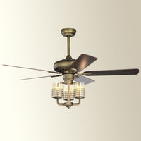 52inch Bronze Metal 3 Lights Ceiling Fan with 3 Wood Blades, Two-color Fan Blade, AC Motor, Remote Control, Reversible Airflow, Multi-Speed, Adjustable Height, Traditional Ceiling Fan