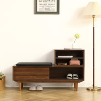 Modern Shoe Changing Cabinet with Cushion - 47.24 Inch, Black Walnut Finish, Solid Wood Legs - Spacious and Fashionable Shoe Cabinet