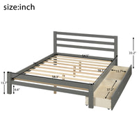 Wood Platform Bed with Two Drawers, Full (gray)