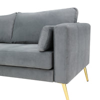 Sectional Sofa with Two Pillows, L-Shape Upholstered Couch with Modern Elegant Velvet for Living Room Apartment