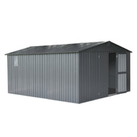 Backyard Storage Shed 11' x 12.5' with Galvanized Steel Frame & Windows, Outdoor Garden Shed Metal Utility Tool Storage Room with Lockable Door for Patio(Dark Gray)