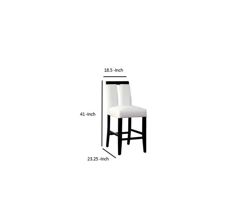 Set of 2 Chairs Black and White Leatherette Beautiful Padded Counter height Chairs Slit Back Design Kitchen Dining Room Furniture