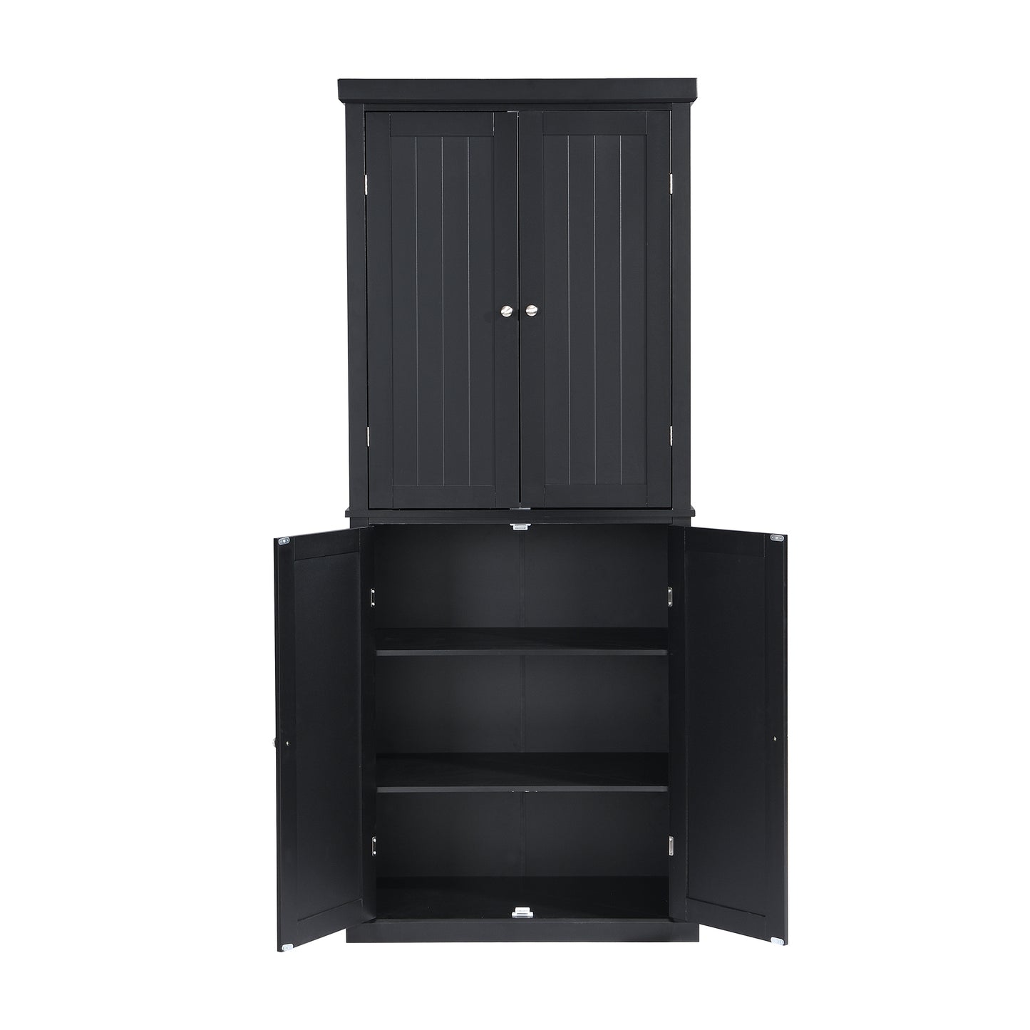 Freestanding Tall Kitchen Pantry, 72.4" Minimalist Kitchen Storage Cabinet Organizer with 4 Doors and Adjustable Shelves, Black