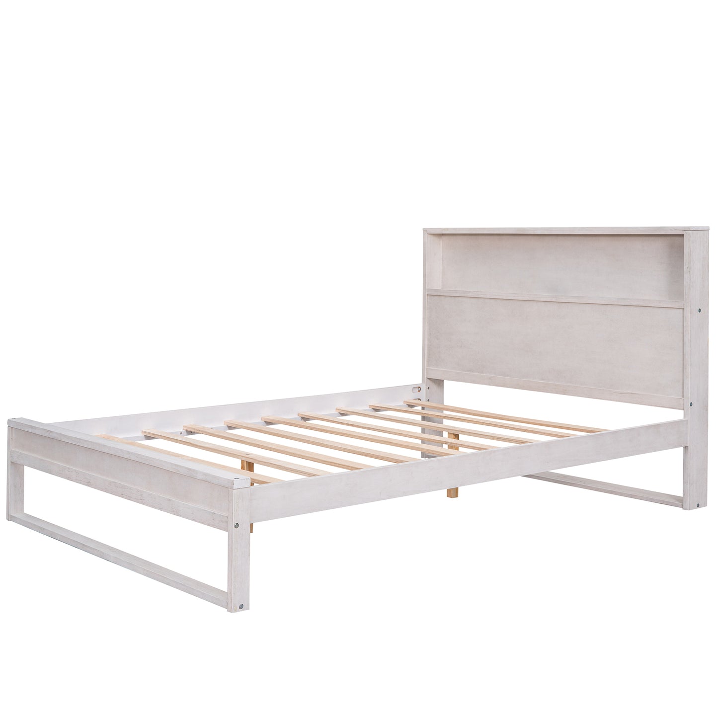 3-Pieces Bedroom Sets Queen Size Platform Bed with Two Nightstands, Antique White