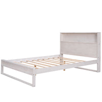 3-Pieces Bedroom Sets Queen Size Platform Bed with Two Nightstands, Antique White