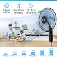 Simple Deluxe Oscillating 16″ Adjustable 3 Speed Pedestal Stand Fan with Remote Control for Indoor, Bedroom, Living Room, Home Office & College Dorm Use