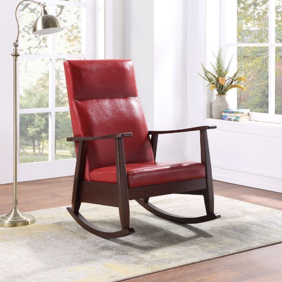 ACME Raina Rocking Chair, Red PU & Espresso Finish