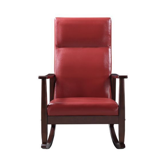 ACME Raina Rocking Chair, Red PU & Espresso Finish