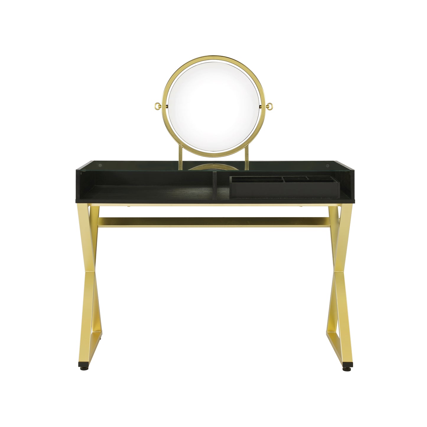 ACME Coleen Vanity Desk w/Mirror & Jewelry Tray in Black & Gold Finish