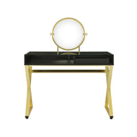 ACME Coleen Vanity Desk w/Mirror & Jewelry Tray in Black & Gold Finish