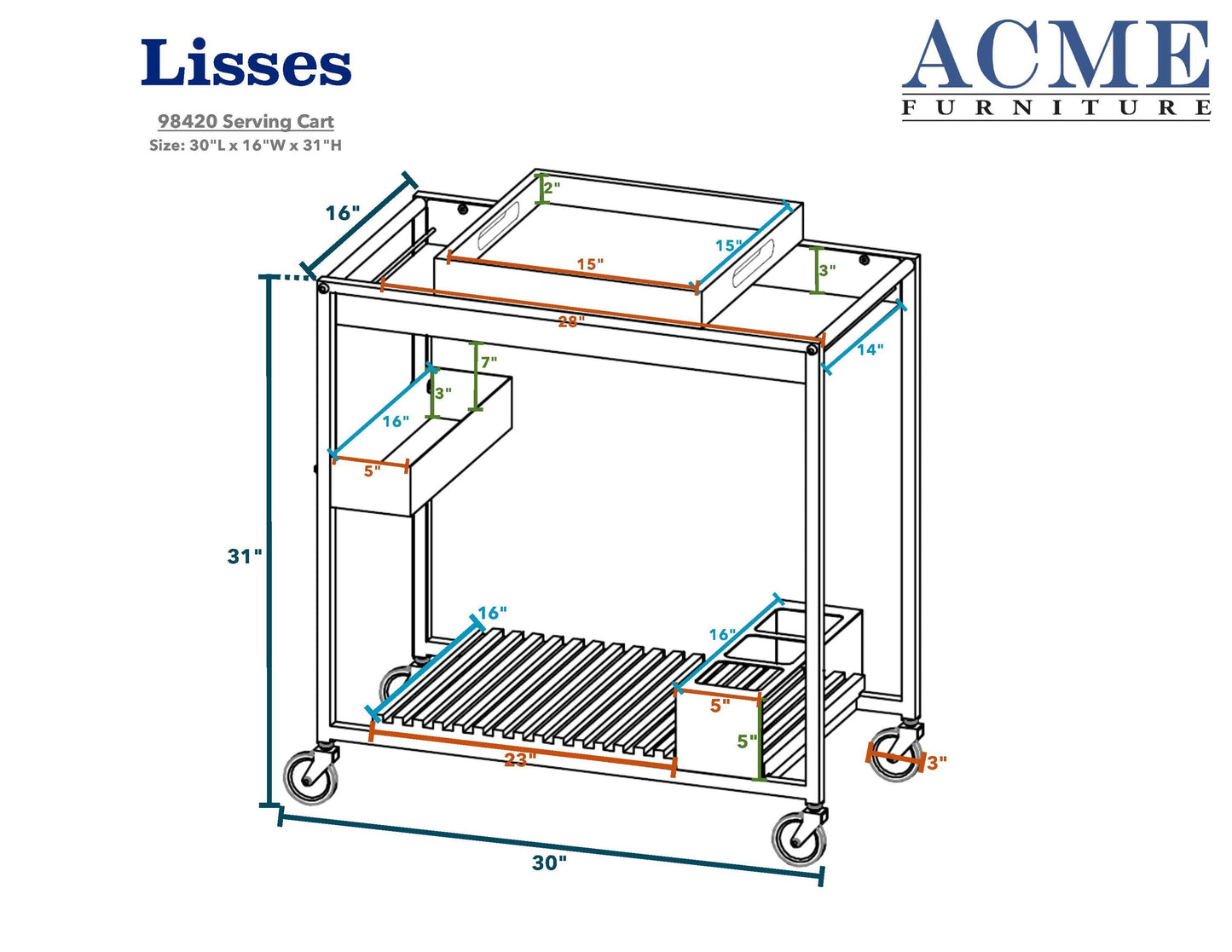 ACME Lisses Serving Cart in Chrome