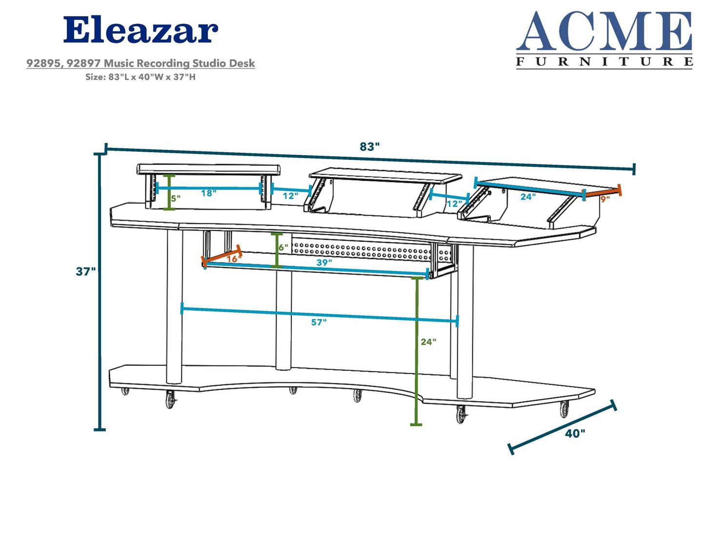 ACME Eleazar Computer Desk, Black Oak