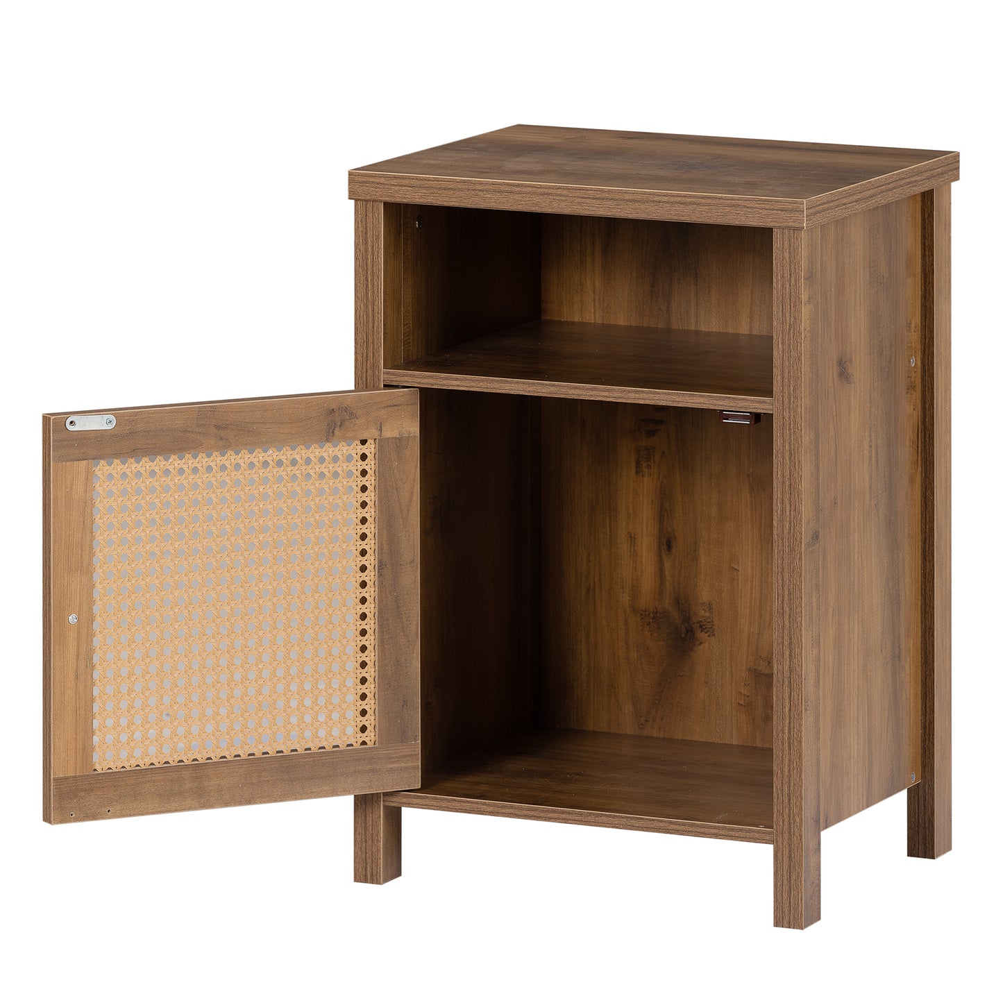 Bedside Cupboard, Bedside Table, Drawer Cabinet, Single Door Side Cabinet, Rattan Cabinet Door, Yellow, Two in a Pack