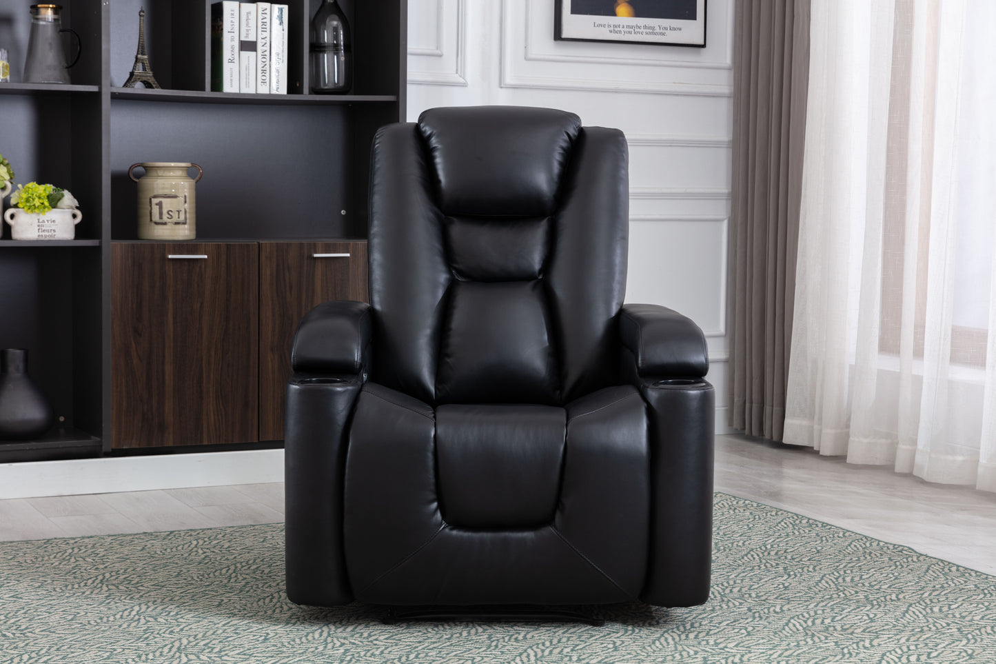 Power Recliner Chair Classic with Traditional Luxurious PU Leather luster, and Electric Headrest & Two Cupholders